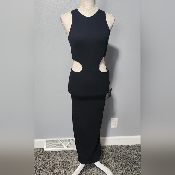 NWT Lulu's Black Ribbed Sleeveless Cutout Midi Dress Size Large Bodycon Sexy - Picture 4 of 11